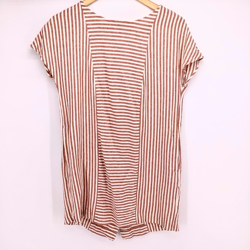Madewell G5305 Rust White Stripe Play Button Back Linen Blend Dress Size Small - Picture 3 of 15
